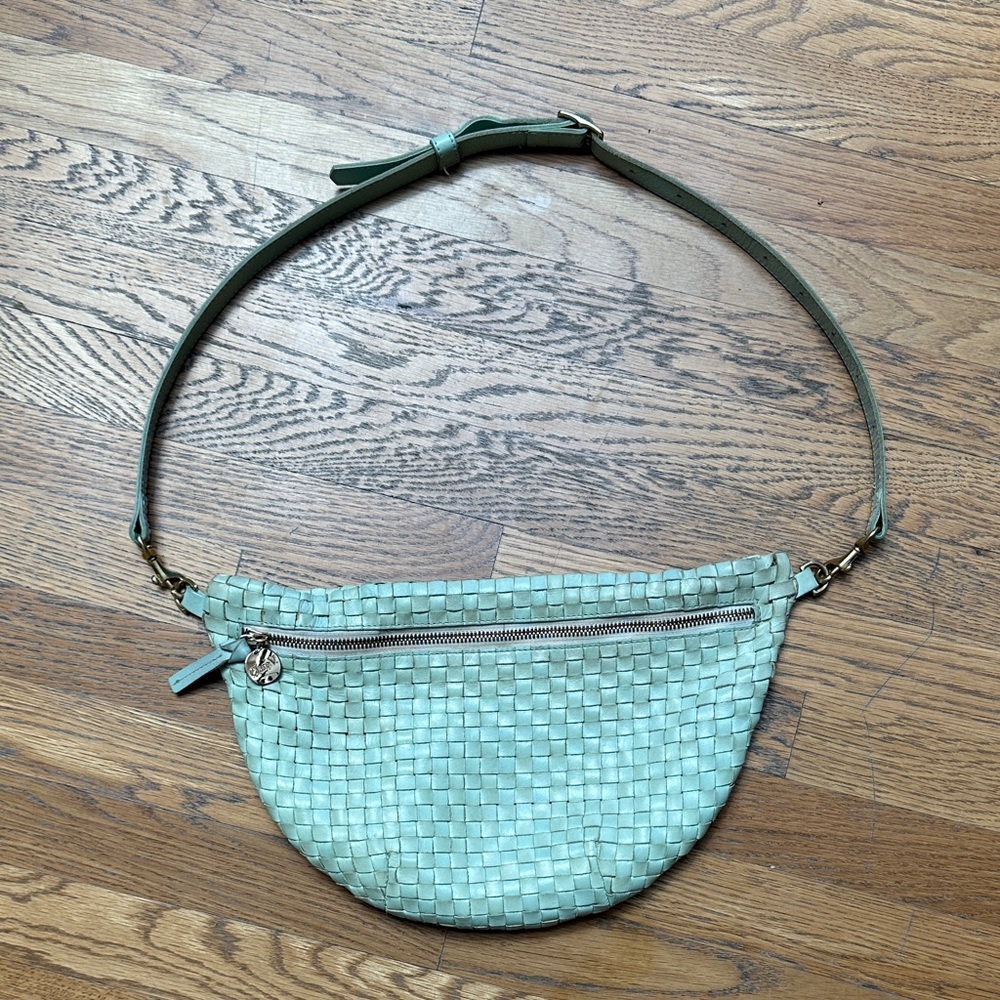 Clare V Grand Fanny Woven leather mint Green RARE